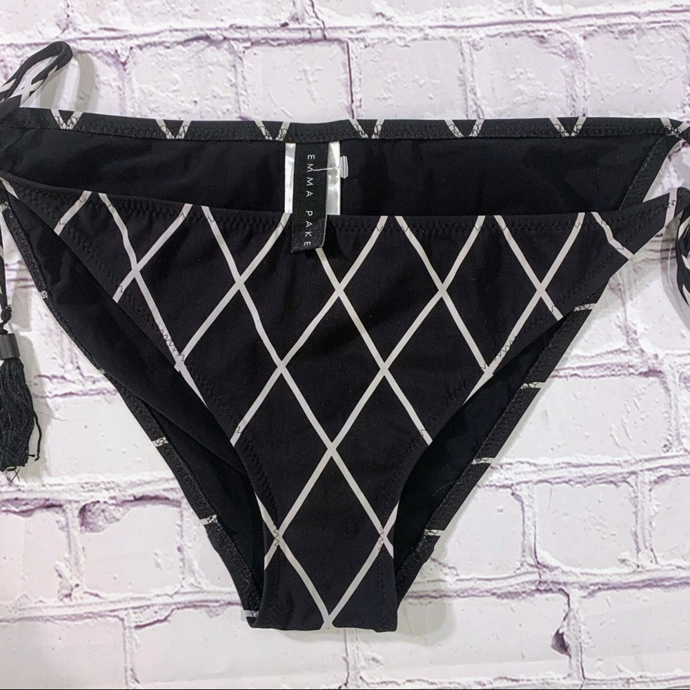 Emma Pake Sz L bikini bottoms black white ties